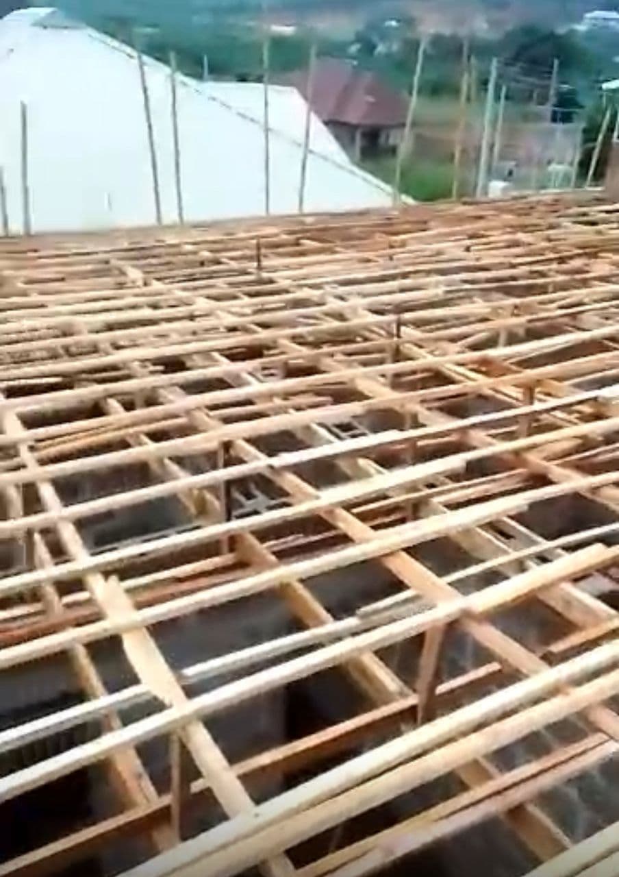 Close-up of roof wood framework and purlins