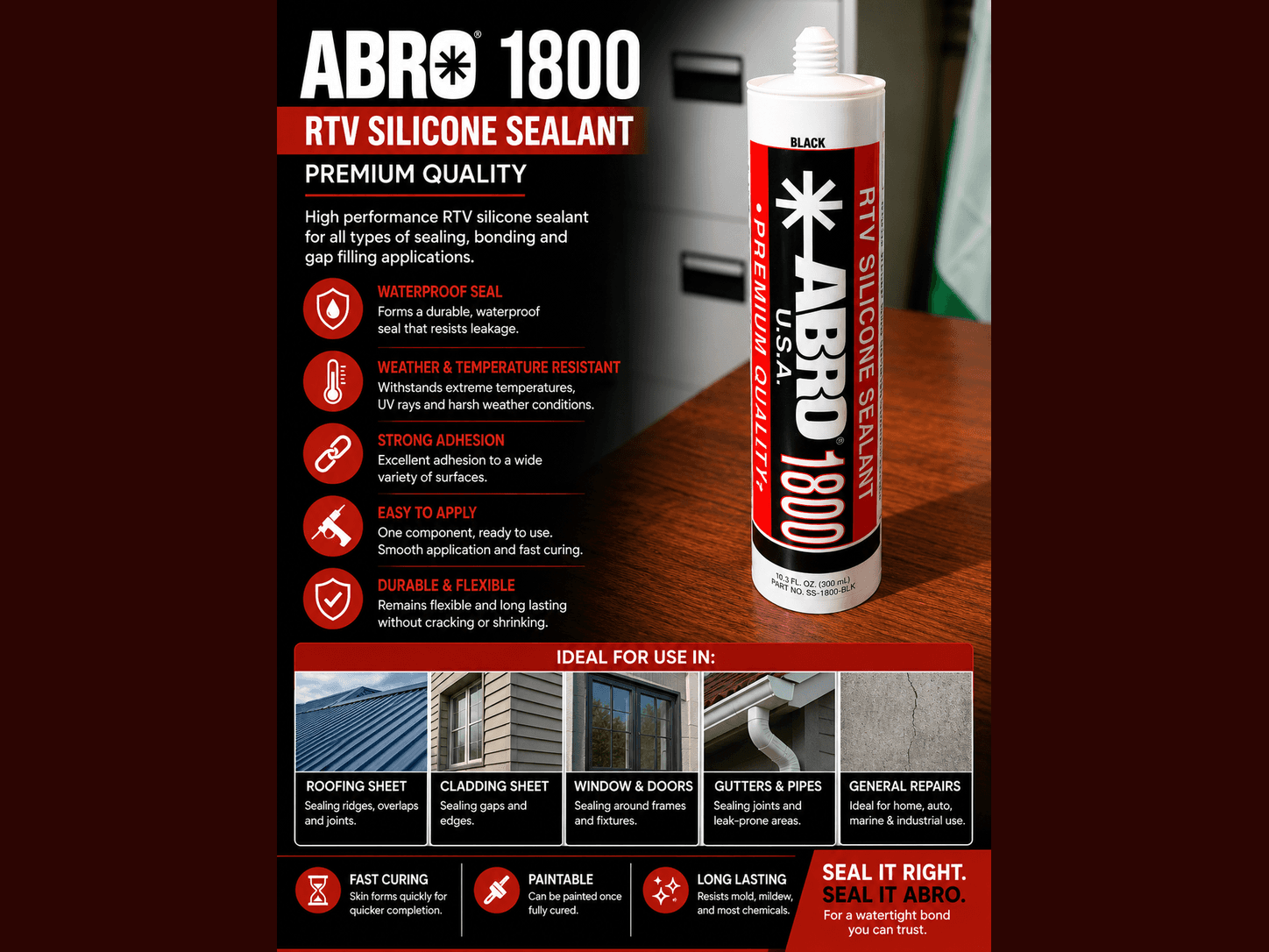 ABRO 1800 RTV silicone sealant black 300ml cartridge