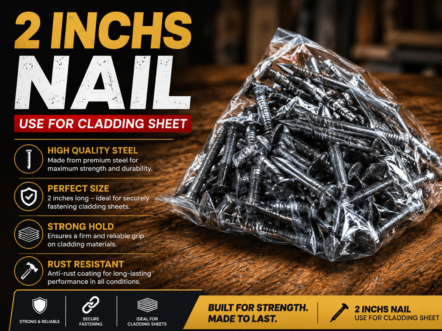 2 inch nails for cladding sheets in a clear pack