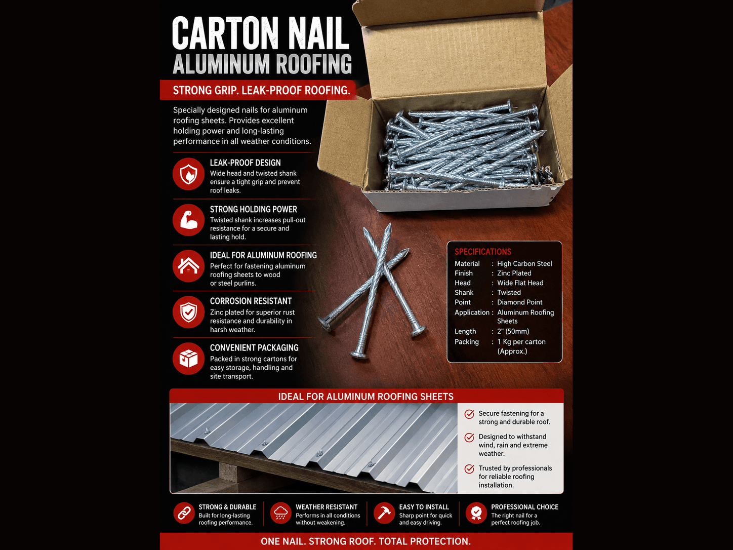 Carton nails — zinc plated twisted shank 2 inch nails for aluminium roofing sheets